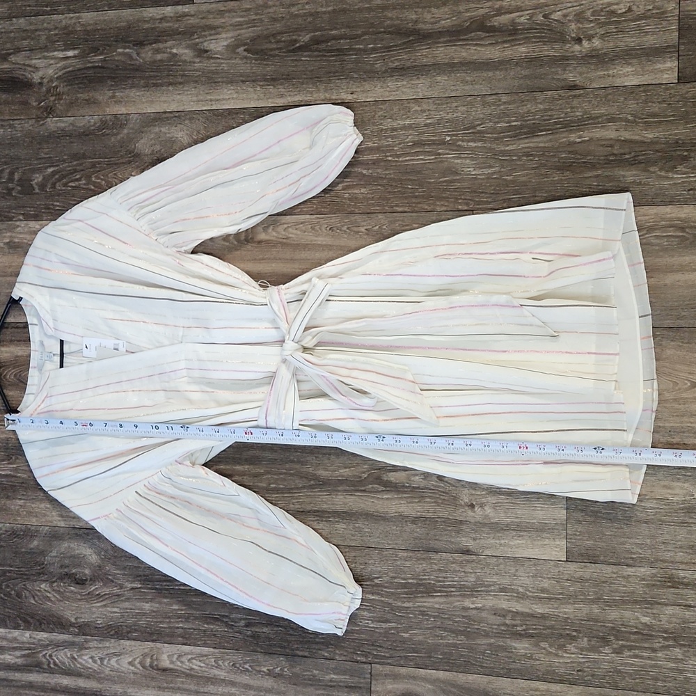 New JOIE "SEMRA" PORCELAIN METALLIC STRIPED BELTED TUNIC DRESS SIZE MED - Picture 13 of 14